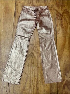 Rose Gold Lace-Up Bootcut Pants